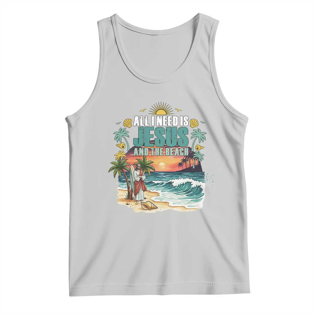 All I Need Is Jesus And The Beach Tank Top Christian Summer Faith Graphic