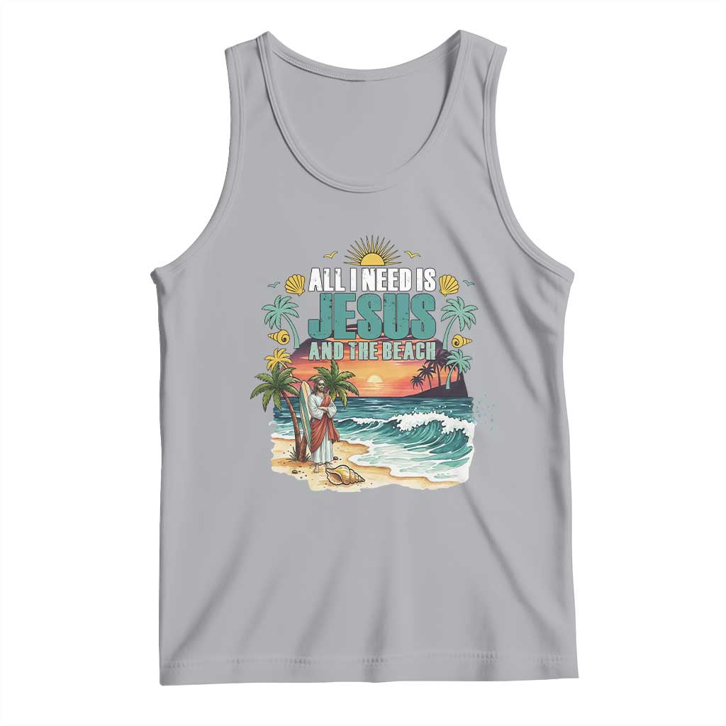 All I Need Is Jesus And The Beach Tank Top Christian Summer Faith Graphic