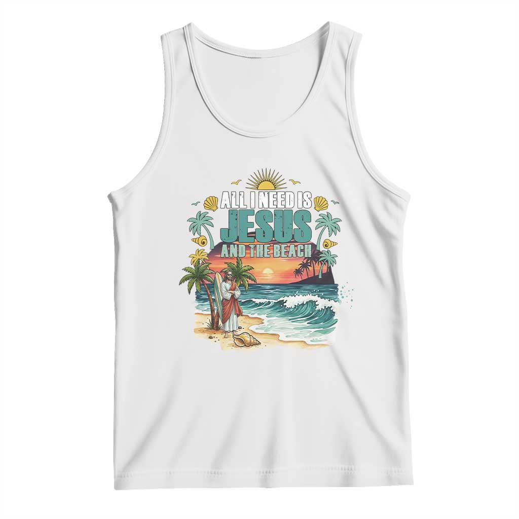 All I Need Is Jesus And The Beach Tank Top Christian Summer Faith Graphic