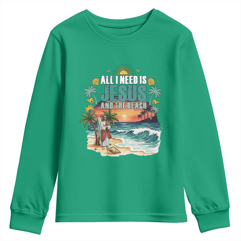 All I Need Is Jesus And The Beach Youth Sweatshirt Christian Summer Faith Graphic