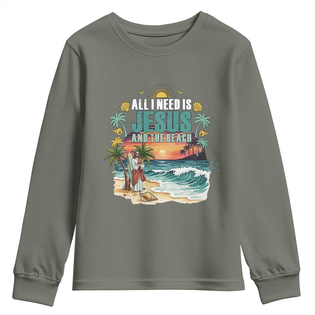 All I Need Is Jesus And The Beach Youth Sweatshirt Christian Summer Faith Graphic