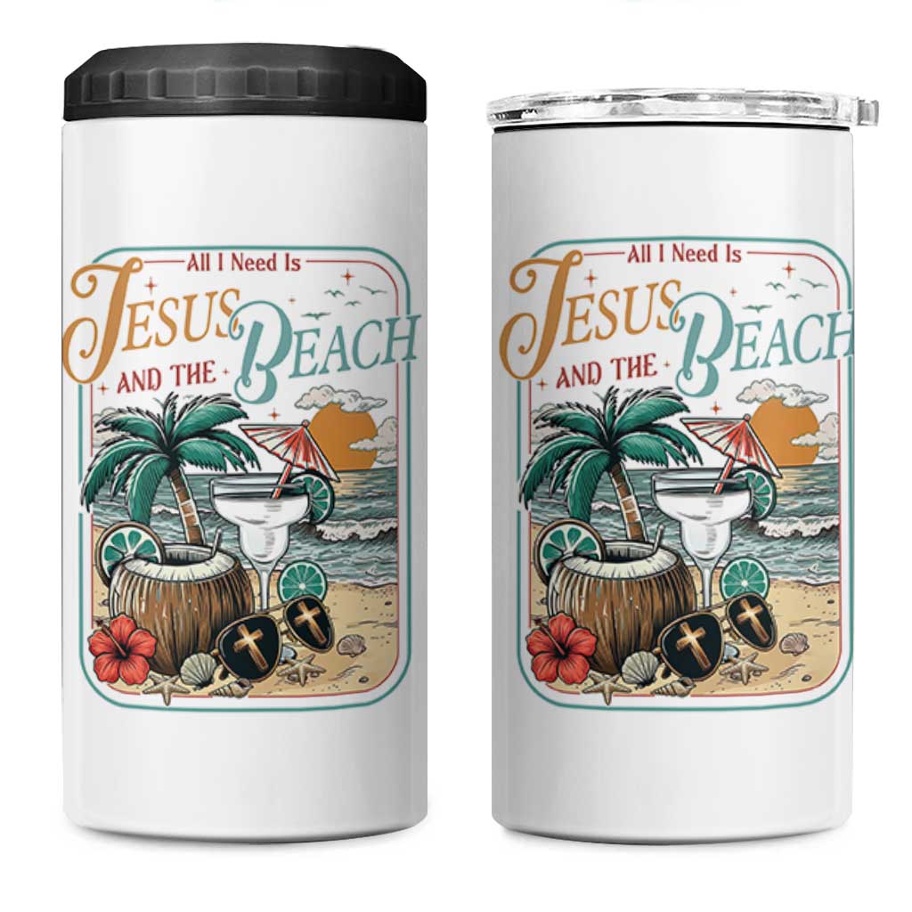 Funny Christian Beach Gift 4 in 1 Can Cooler Tumbler All I Need Is Jesus And The Beach