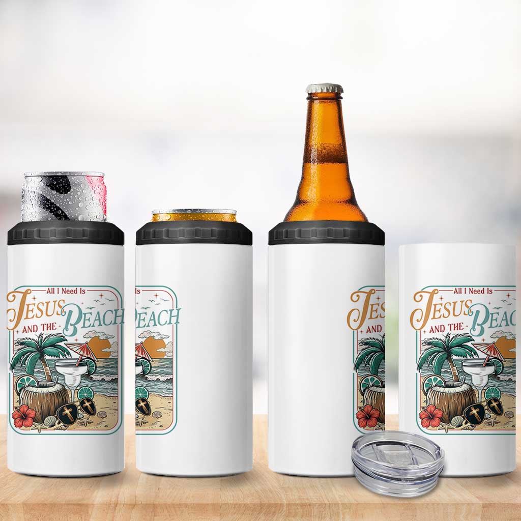 Funny Christian Beach Gift 4 in 1 Can Cooler Tumbler All I Need Is Jesus And The Beach