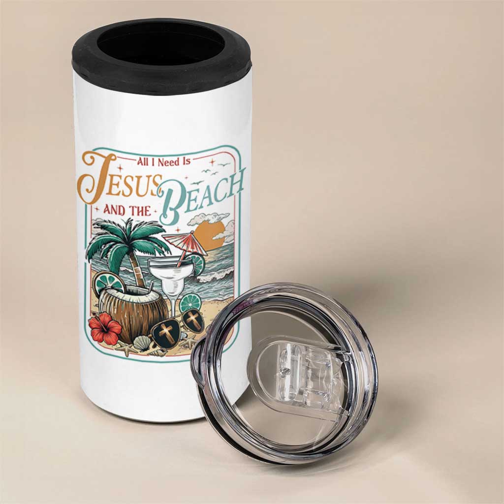 Funny Christian Beach Gift 4 in 1 Can Cooler Tumbler All I Need Is Jesus And The Beach