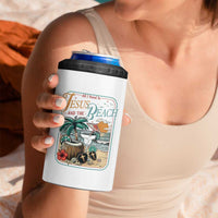 Funny Christian Beach Gift 4 in 1 Can Cooler Tumbler All I Need Is Jesus And The Beach