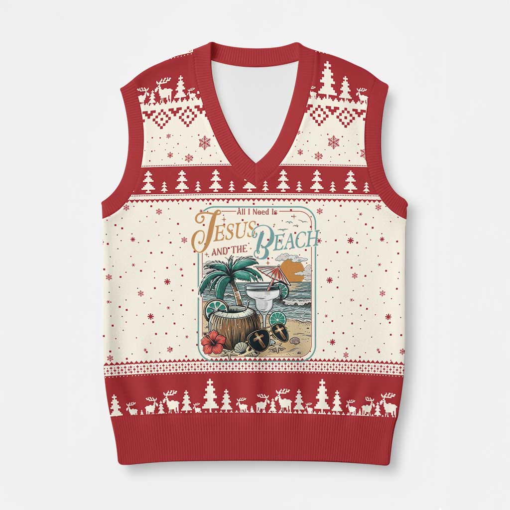 Funny Christian Beach Gift V-Neck Knit Sweater Vest All I Need Is Jesus And The Beach
