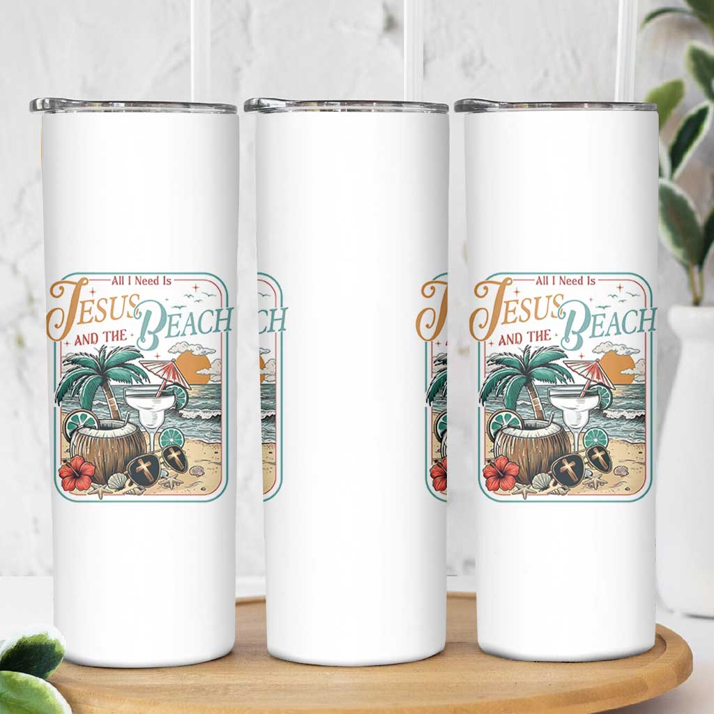 Funny Christian Beach Gift Skinny Tumbler All I Need Is Jesus And The Beach