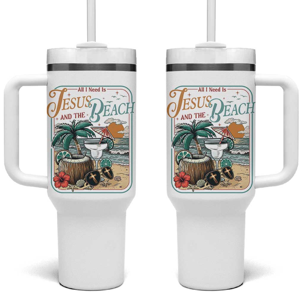 Funny Christian Beach Gift Tumbler With Handle All I Need Is Jesus And The Beach