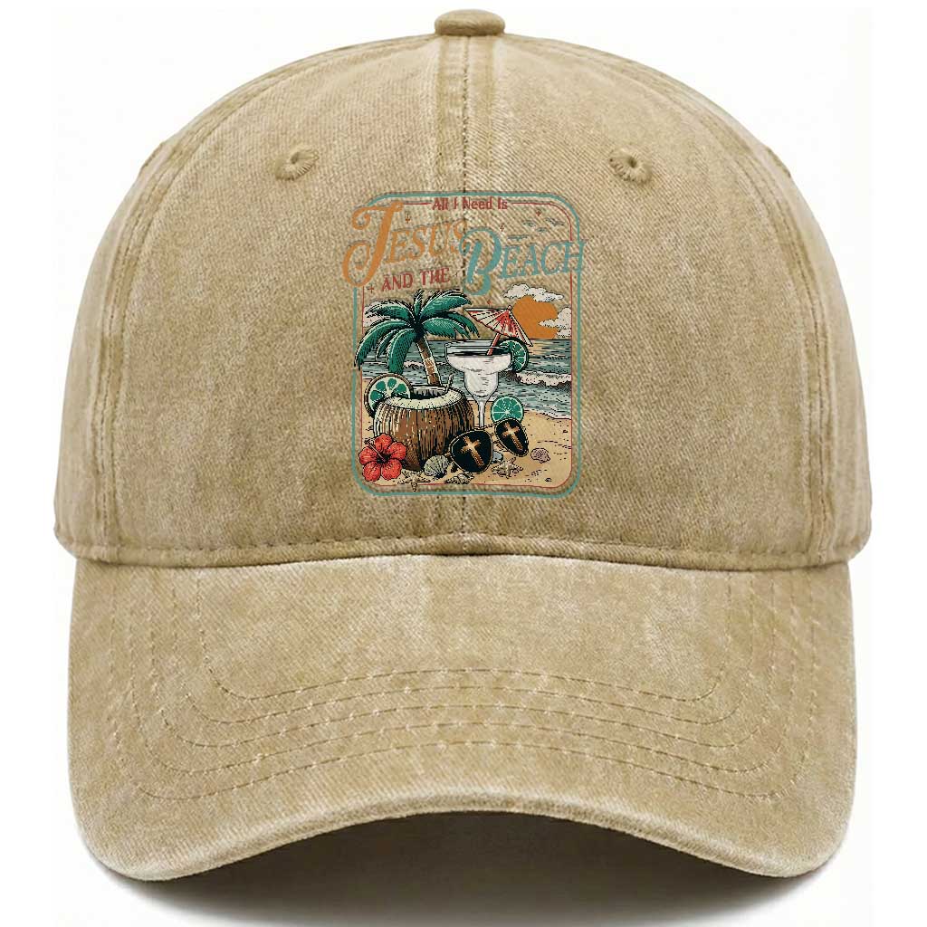 Funny Christian Beach Gift Washed Cotton Baseball Cap All I Need Is Jesus And The Beach