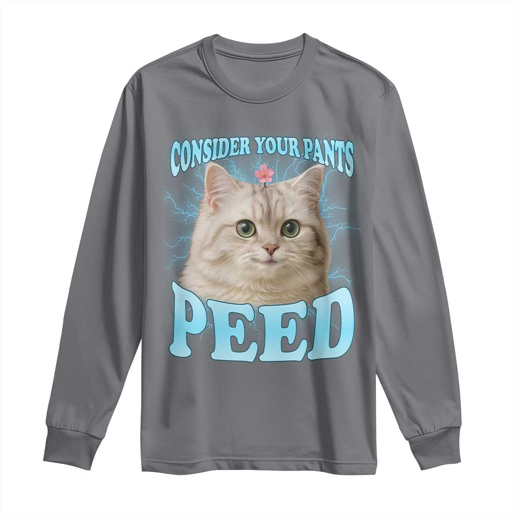 Funny Cat Long Sleeve Shirt Consider Your Pants Peed Meme Saying - Wonder Print Shop
