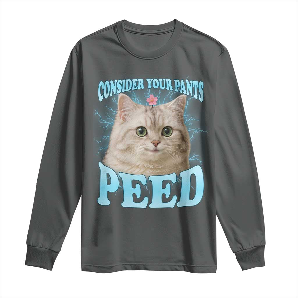 Funny Cat Long Sleeve Shirt Consider Your Pants Peed Meme Saying - Wonder Print Shop