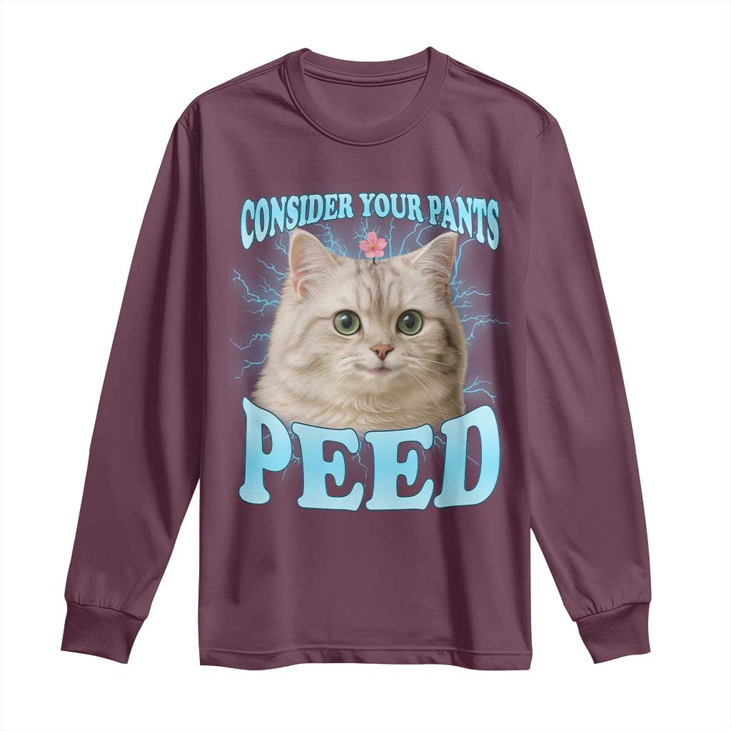 Funny Cat Long Sleeve Shirt Consider Your Pants Peed Meme Saying - Wonder Print Shop