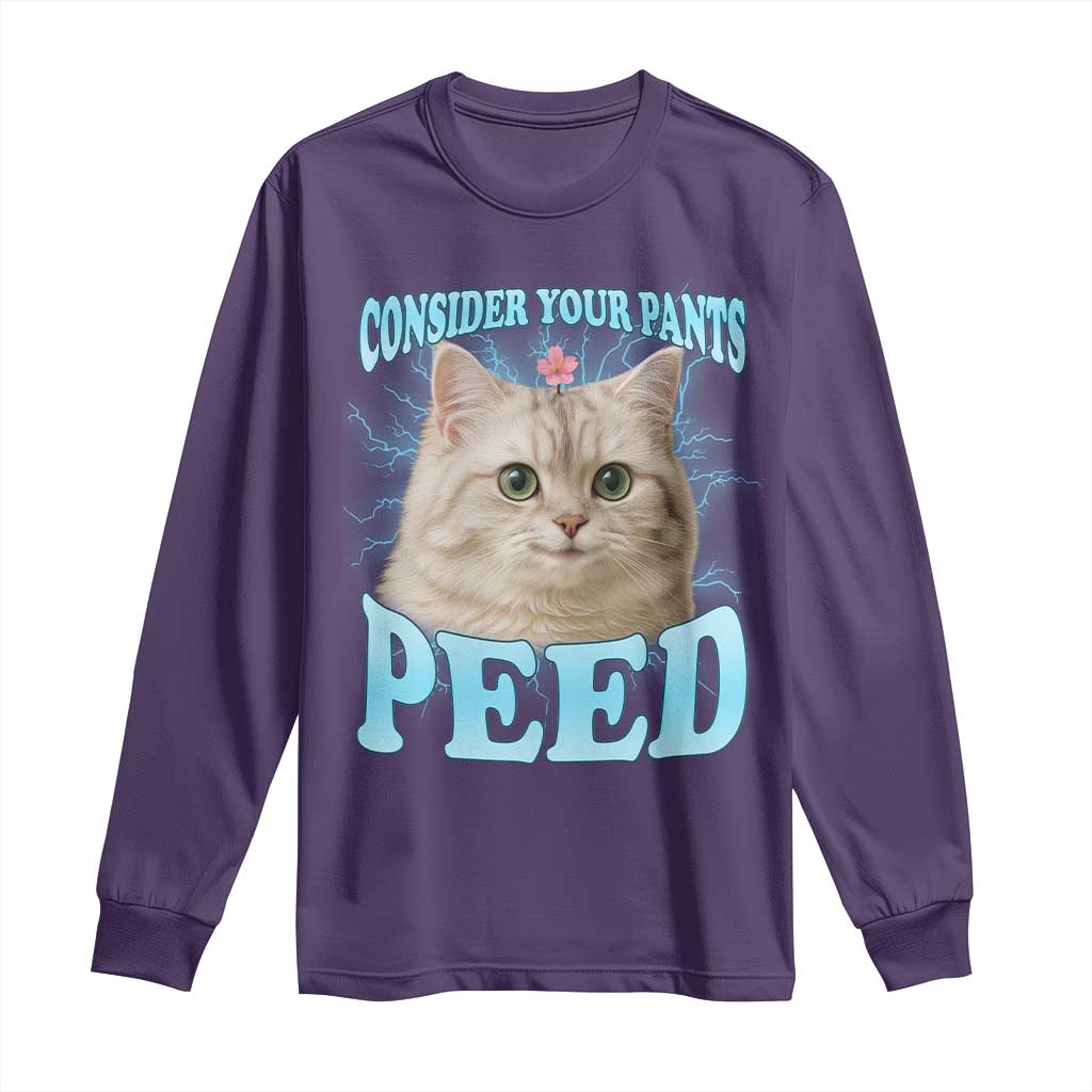 Funny Cat Long Sleeve Shirt Consider Your Pants Peed Meme Saying - Wonder Print Shop