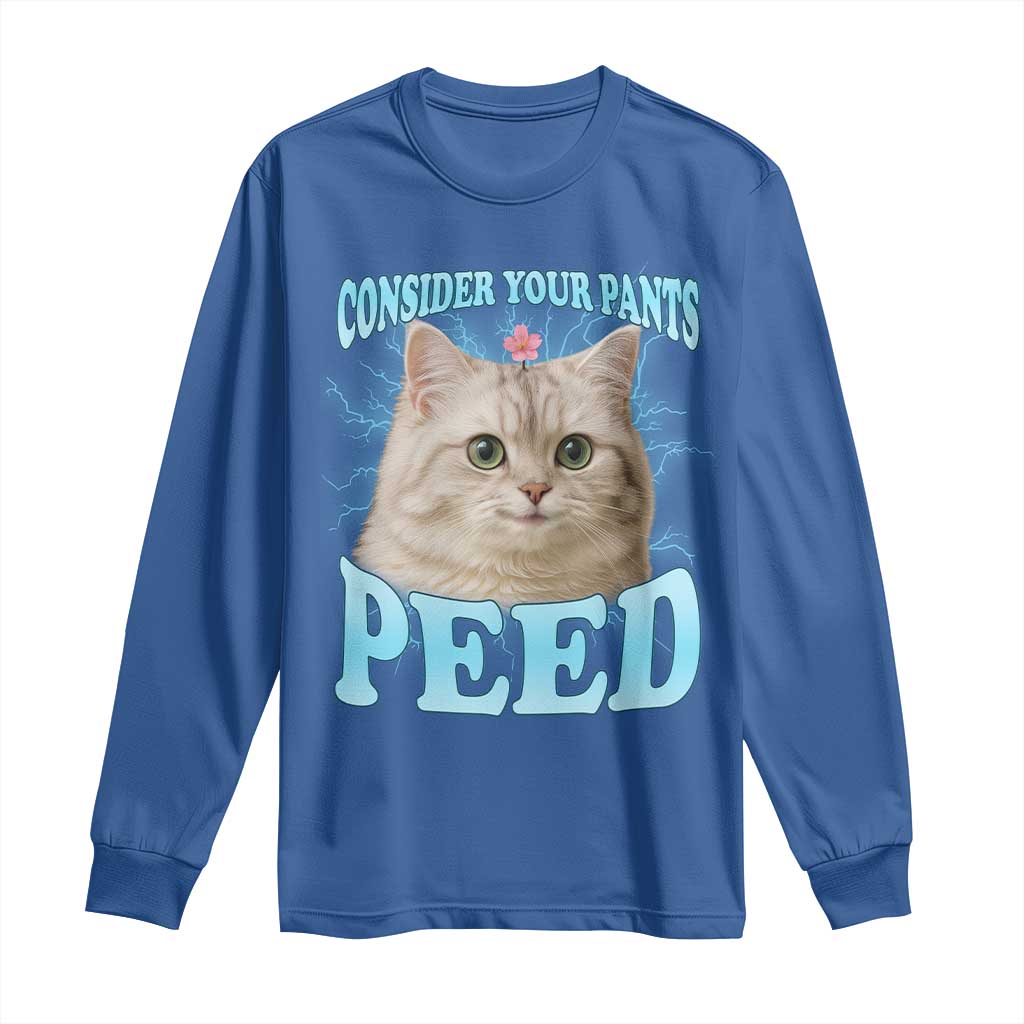 Funny Cat Long Sleeve Shirt Consider Your Pants Peed Meme Saying - Wonder Print Shop