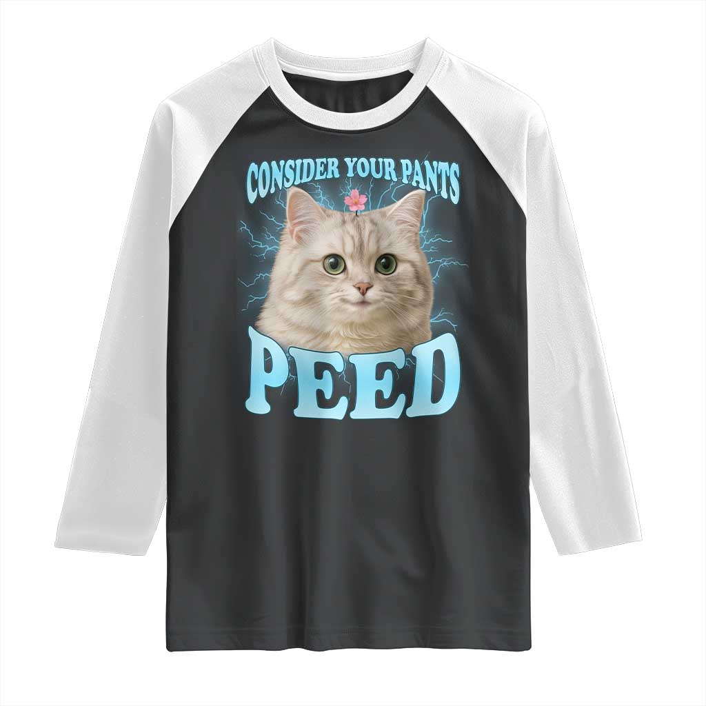 Funny Cat Raglan Shirt Consider Your Pants Peed Meme Saying - Wonder Print Shop