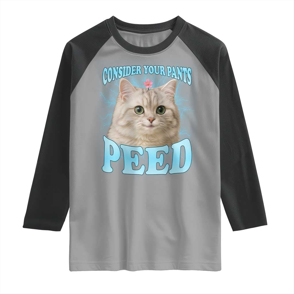 Funny Cat Raglan Shirt Consider Your Pants Peed Meme Saying - Wonder Print Shop