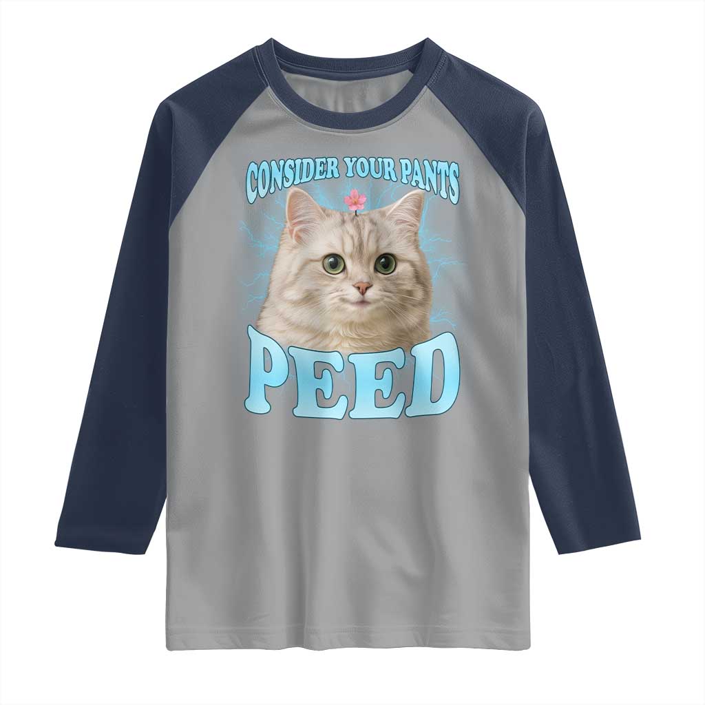 Funny Cat Raglan Shirt Consider Your Pants Peed Meme Saying - Wonder Print Shop