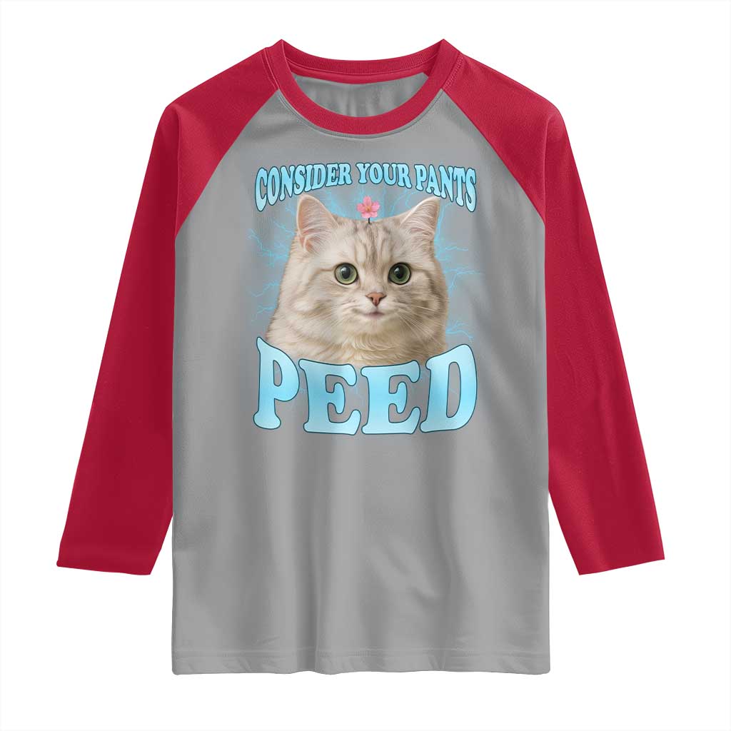 Funny Cat Raglan Shirt Consider Your Pants Peed Meme Saying - Wonder Print Shop