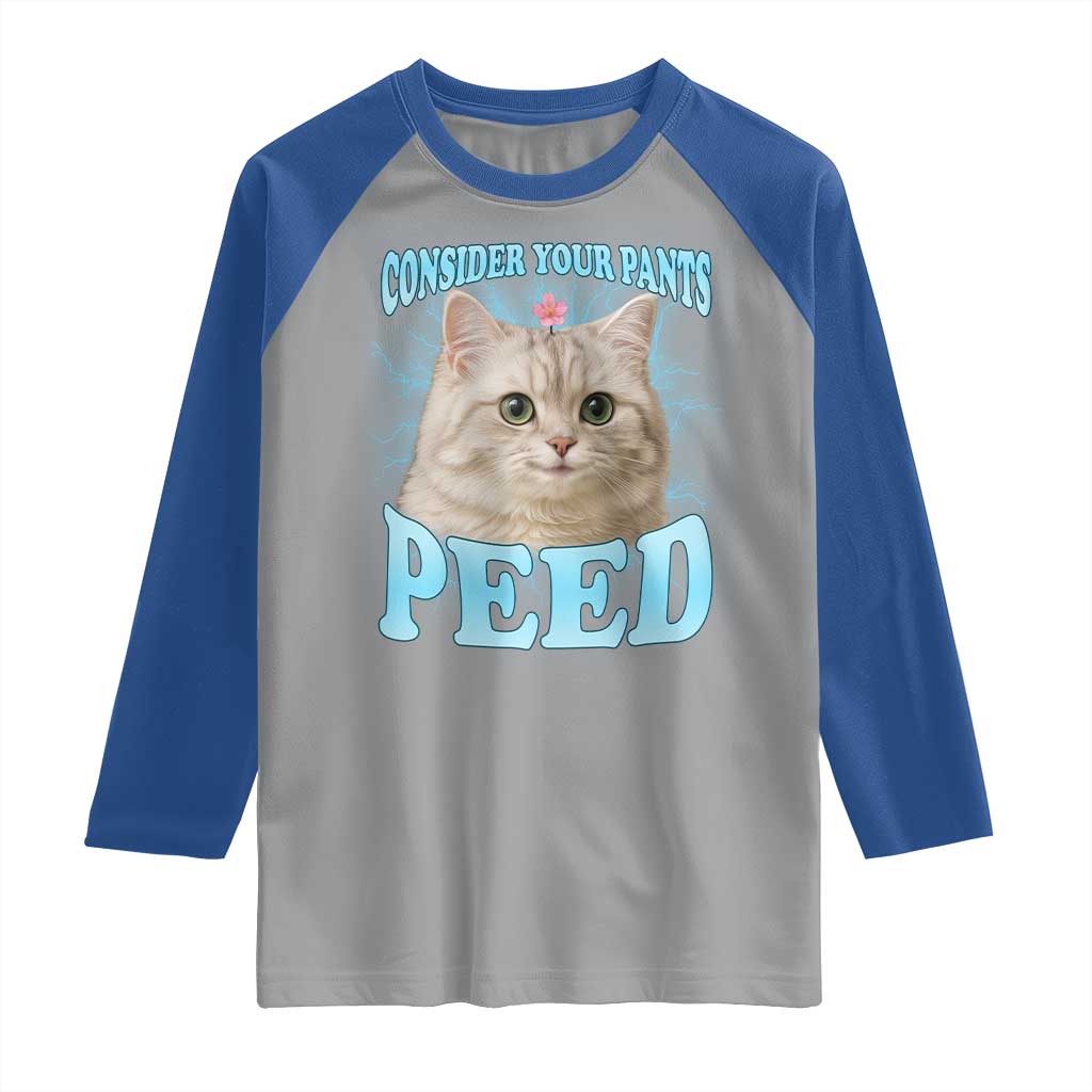 Funny Cat Raglan Shirt Consider Your Pants Peed Meme Saying - Wonder Print Shop
