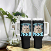 Funny Cat Tumbler With Handle Consider Your Pants Peed Meme Saying