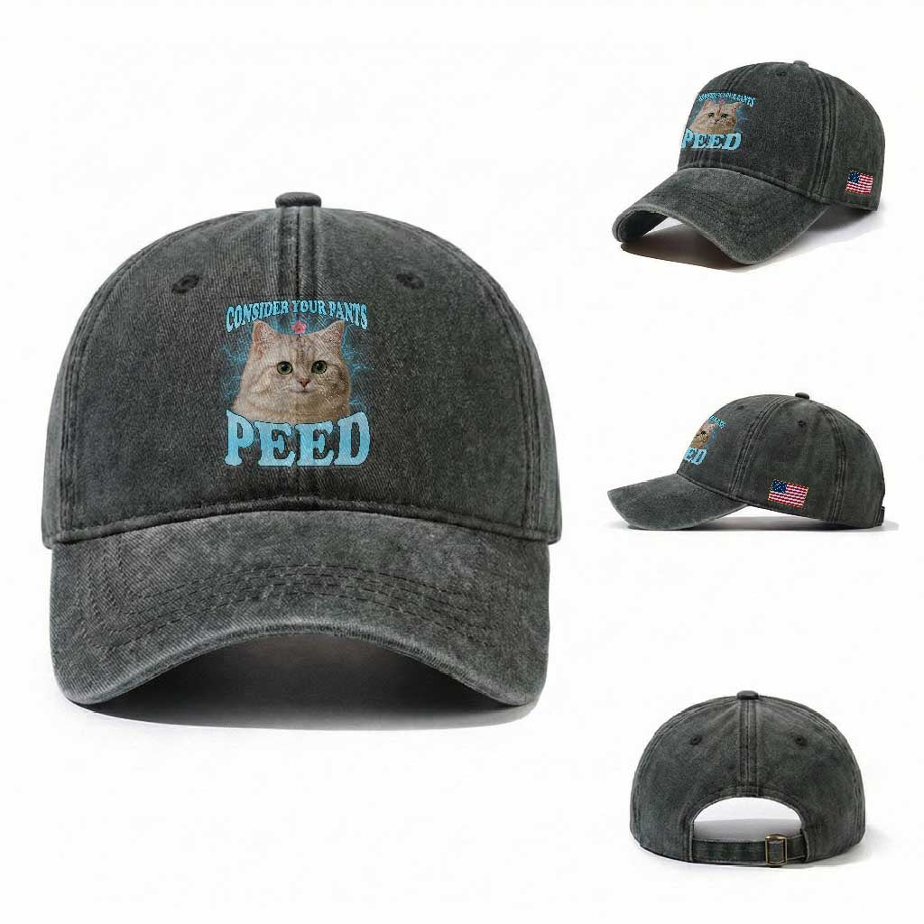 Funny Cat Washed Cotton Baseball Cap Consider Your Pants Peed Meme Saying