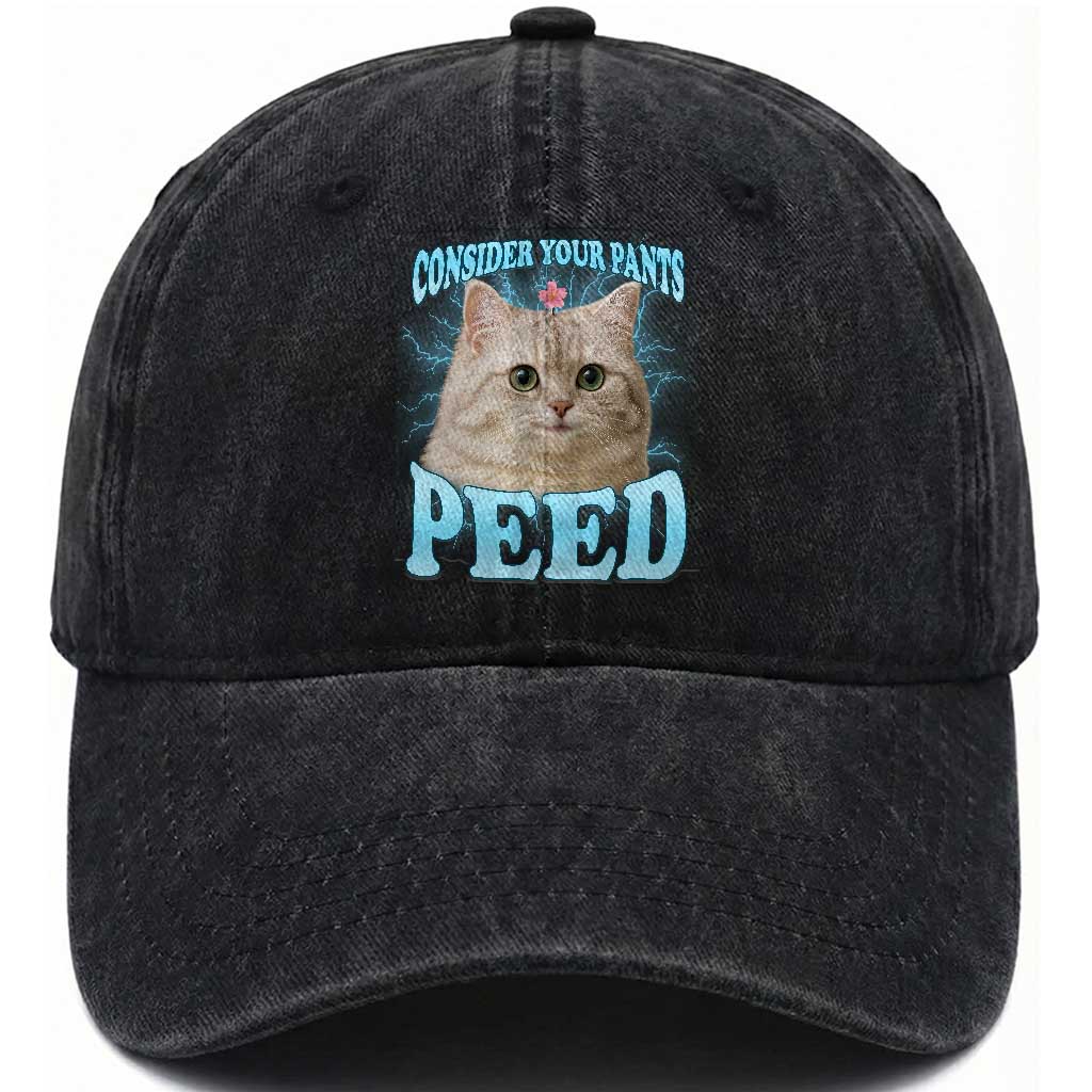 Funny Cat Washed Cotton Baseball Cap Consider Your Pants Peed Meme Saying