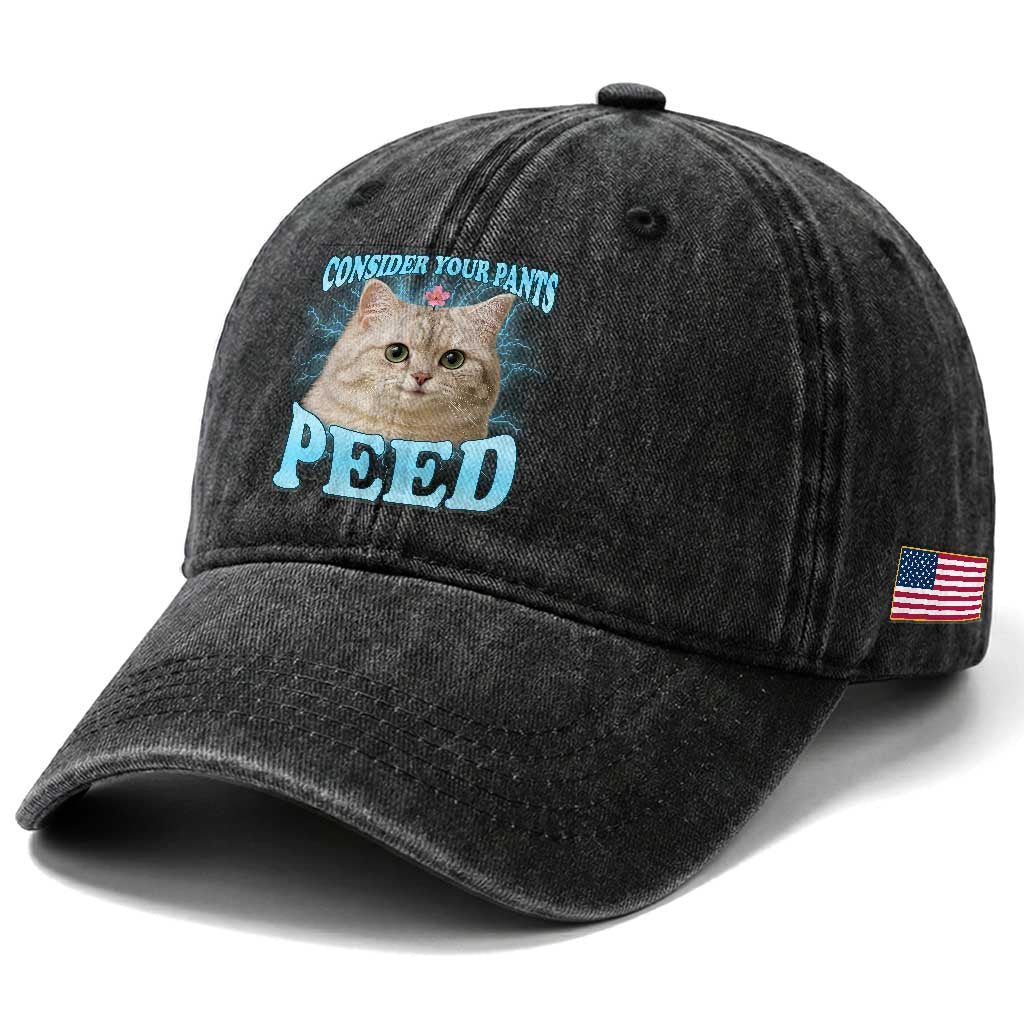 Funny Cat Washed Cotton Baseball Cap Consider Your Pants Peed Meme Saying