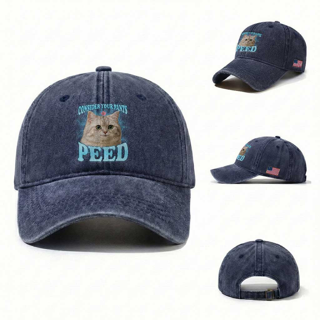 Funny Cat Washed Cotton Baseball Cap Consider Your Pants Peed Meme Saying