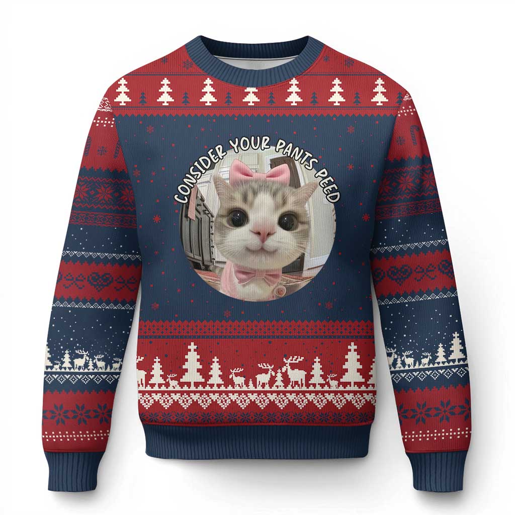 Consider Your Pants Peed Ugly Christmas Sweater Funny Cat Meme Saying - Wonder Print Shop