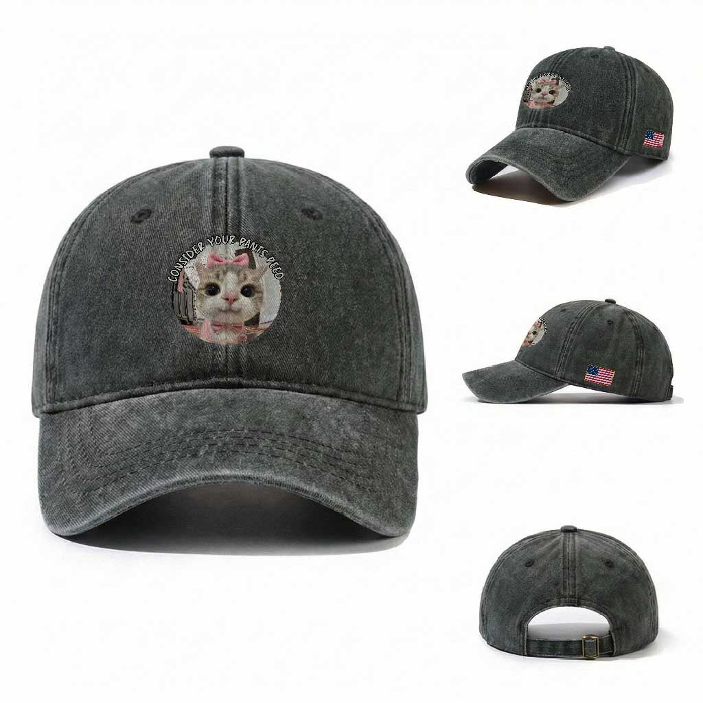 Consider Your Pants Peed Washed Cotton Baseball Cap Funny Cat Meme Saying