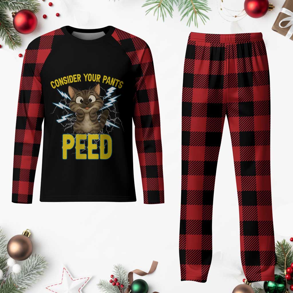 Funny Cat Lover Plaid Pajama Set Consider Your Pants Peed Quote - Wonder Print Shop