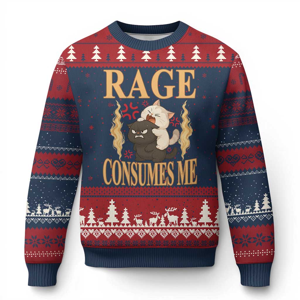 Cute Cat Ugly Christmas Sweater Rage Is Consuming Me - Wonder Print Shop