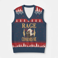 Cute Cat V-Neck Knit Sweater Vest Rage Is Consuming Me - Wonder Print Shop