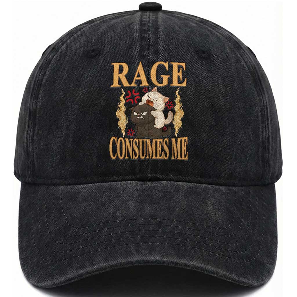 Cute Cat Washed Cotton Baseball Cap Rage Is Consuming Me
