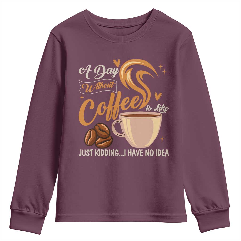Coffee Lover Youth Sweatshirt A Day Without Coffee I Have No Idea - Wonder Print Shop