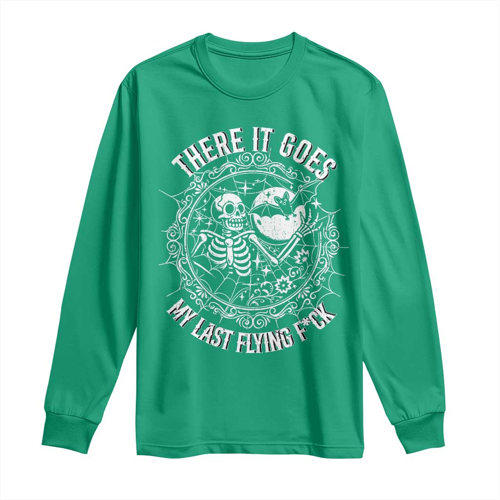 There It Goes My Last Flying F*ck Long Sleeve Shirt Funny Skeleton Quote - Wonder Print Shop