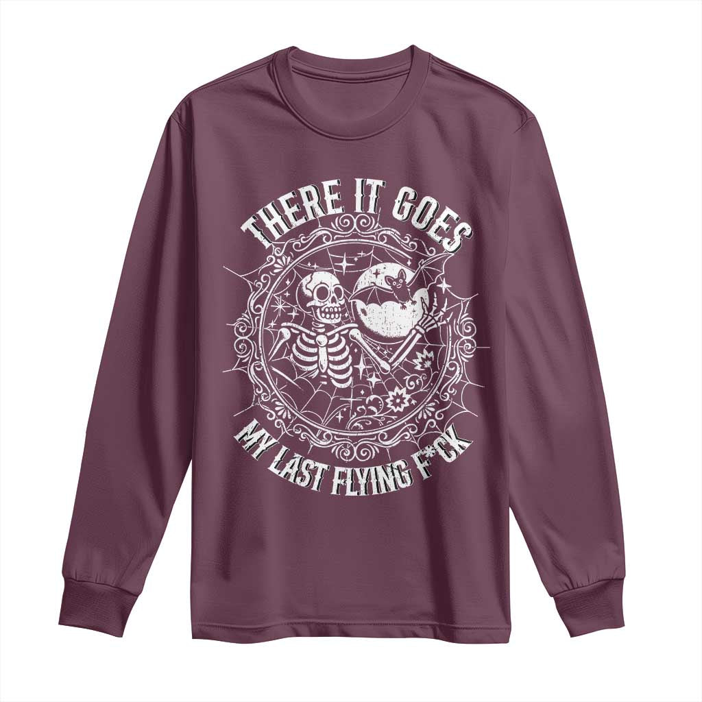 There It Goes My Last Flying F*ck Long Sleeve Shirt Funny Skeleton Quote - Wonder Print Shop