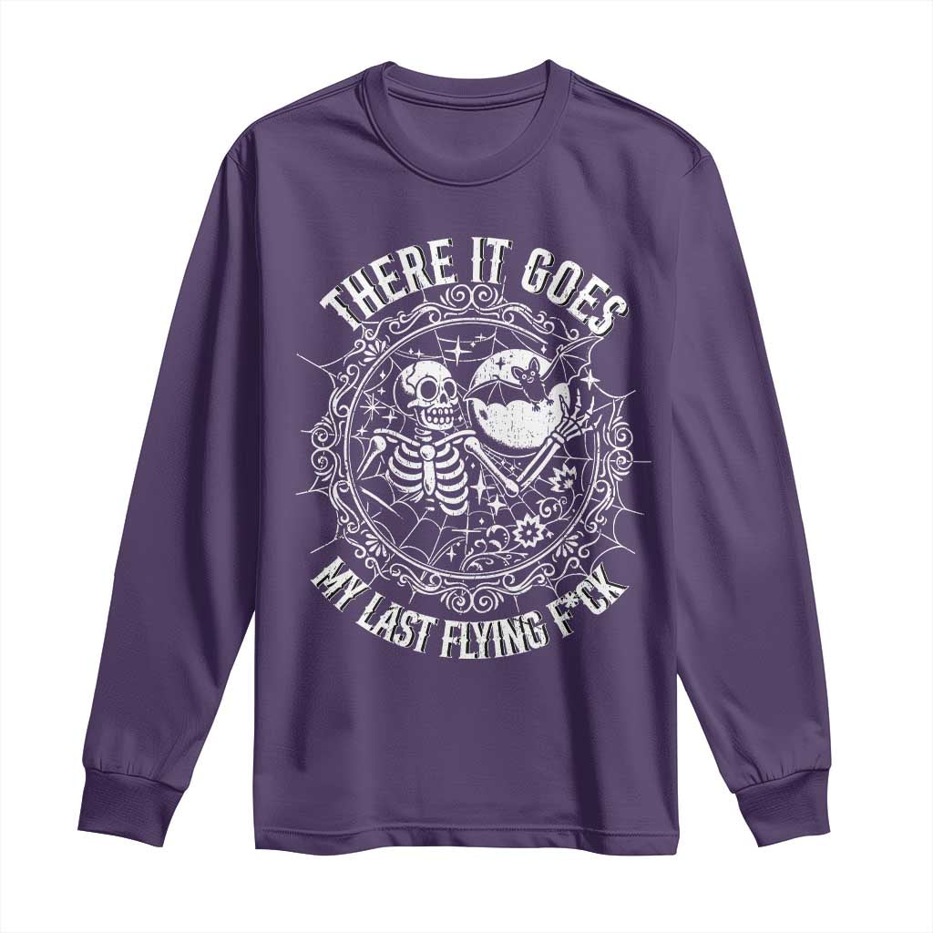 There It Goes My Last Flying F*ck Long Sleeve Shirt Funny Skeleton Quote - Wonder Print Shop