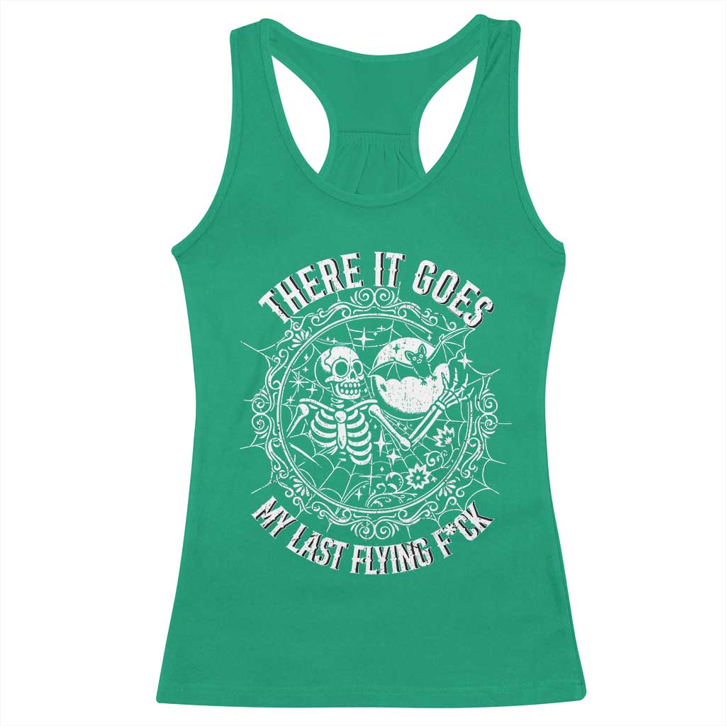 There It Goes My Last Flying F*ck Racerback Tank Top Funny Skeleton Quote - Wonder Print Shop