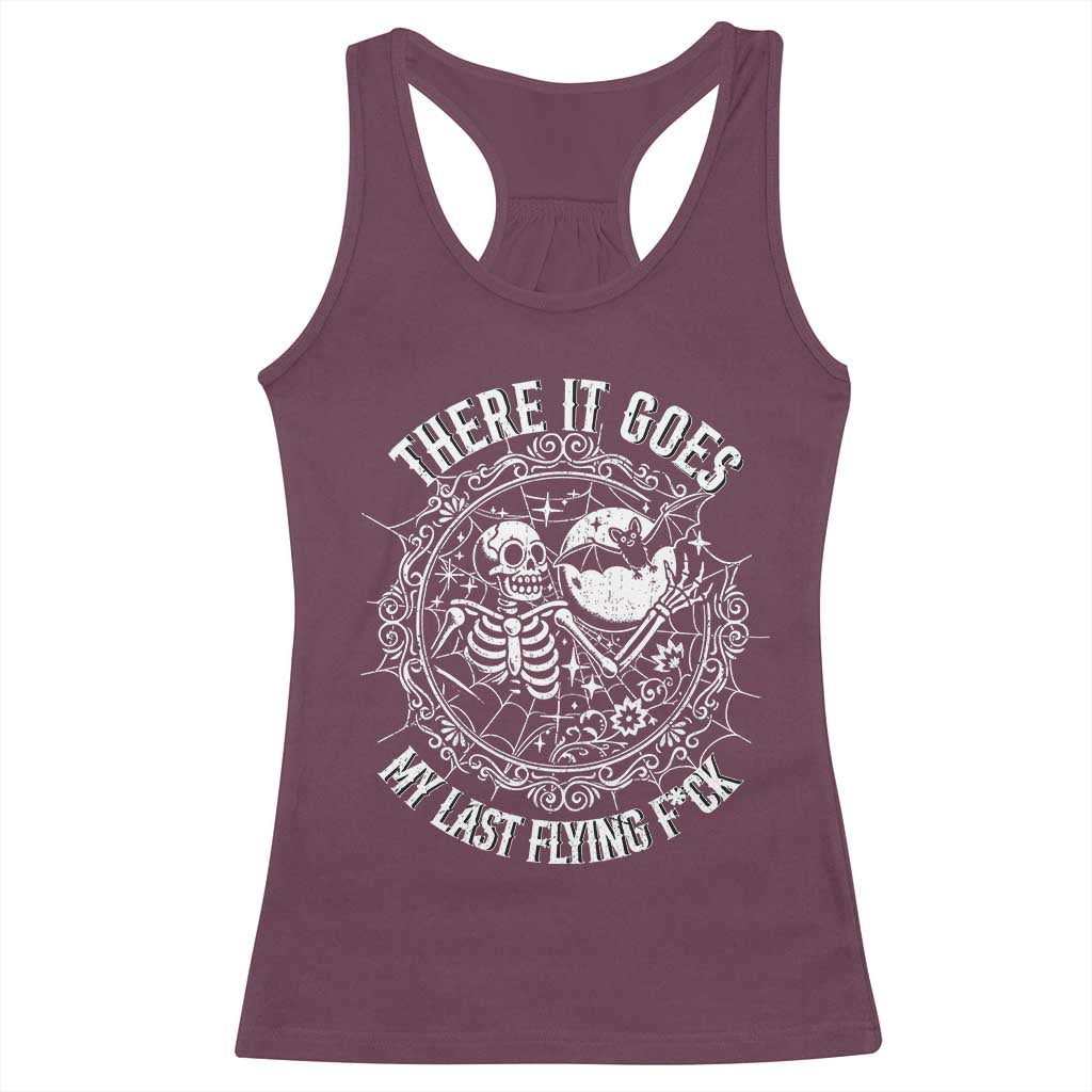 There It Goes My Last Flying F*ck Racerback Tank Top Funny Skeleton Quote - Wonder Print Shop