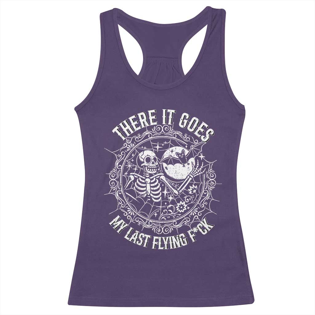 There It Goes My Last Flying F*ck Racerback Tank Top Funny Skeleton Quote - Wonder Print Shop