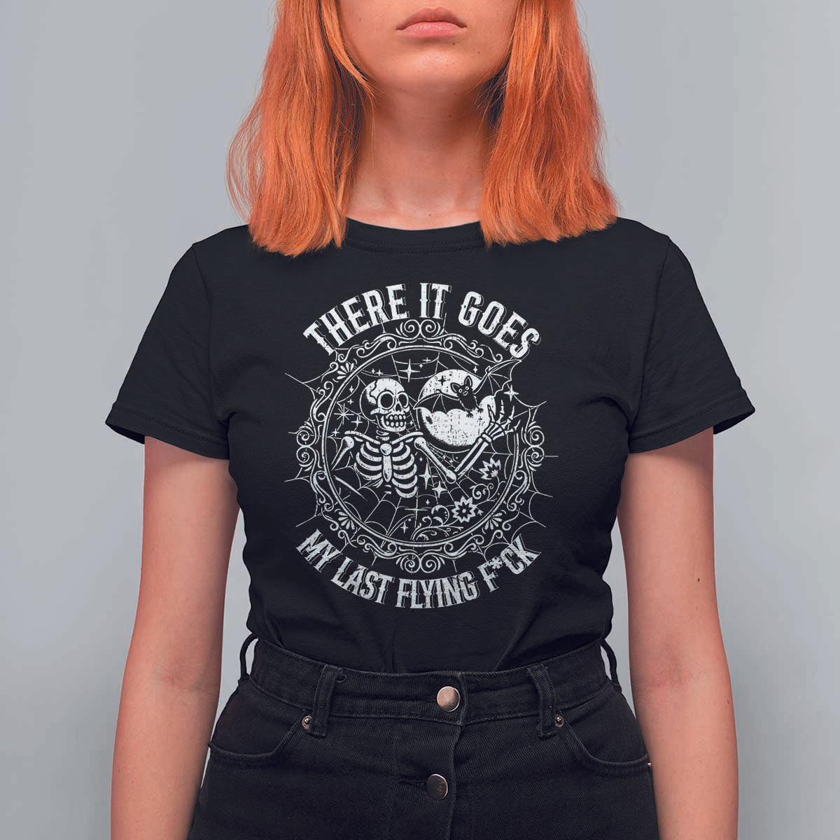 There It Goes My Last Flying F*ck T Shirt For Women Funny Skeleton Quote - Wonder Print Shop