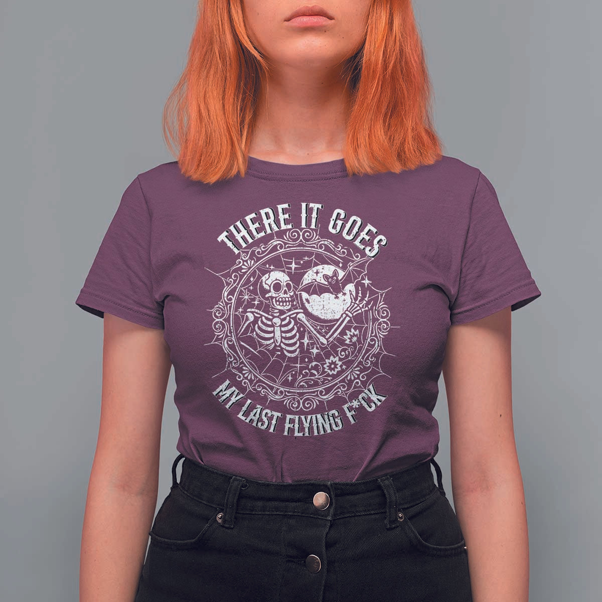 There It Goes My Last Flying F*ck T Shirt For Women Funny Skeleton Quote - Wonder Print Shop