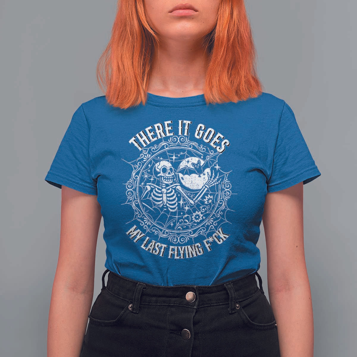 There It Goes My Last Flying F*ck T Shirt For Women Funny Skeleton Quote - Wonder Print Shop