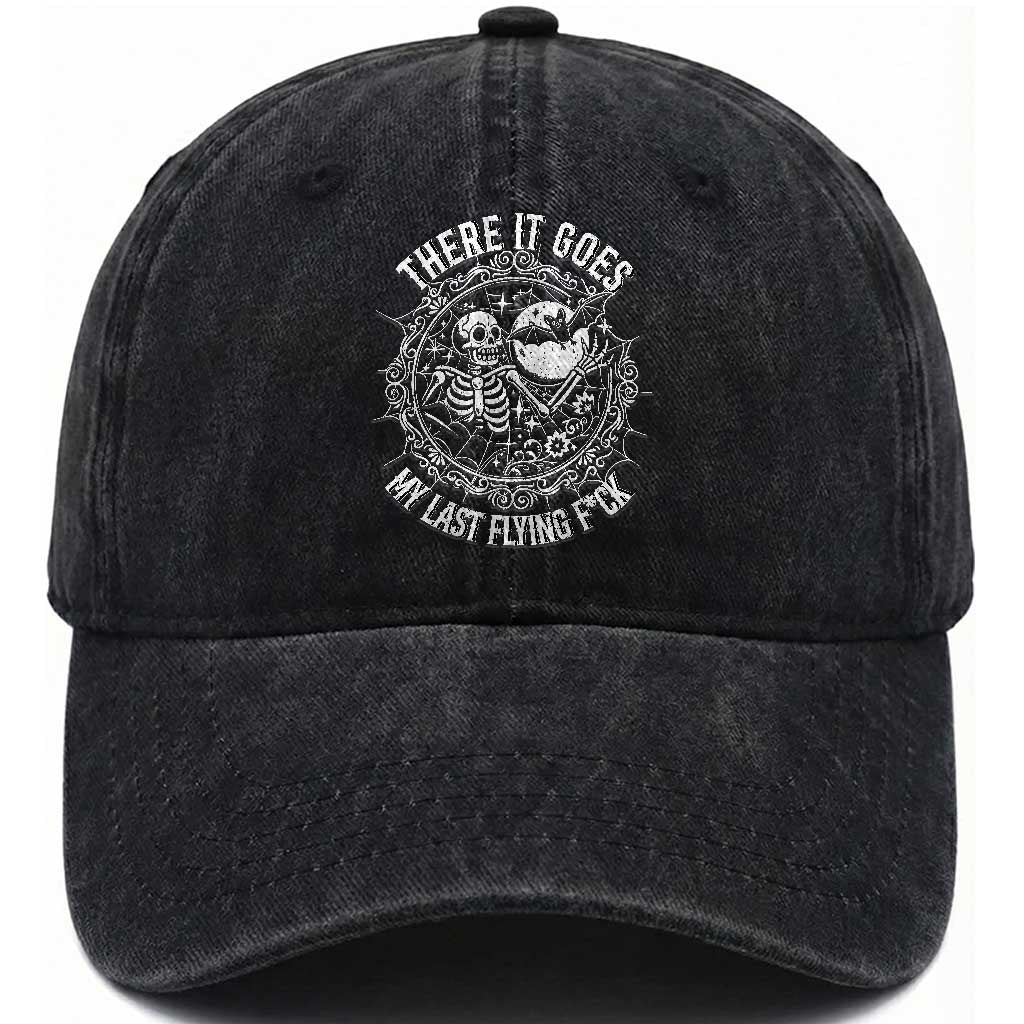 There It Goes My Last Flying F*ck Washed Cotton Baseball Cap Funny Skeleton Quote