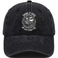 There It Goes My Last Flying F*ck Washed Cotton Baseball Cap Funny Skeleton Quote