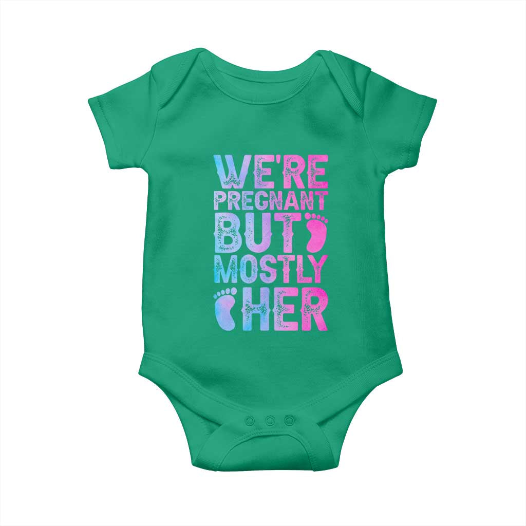 Funny First Time Parents Gift Baby Onesie We Are Pregnant But Mostly Her