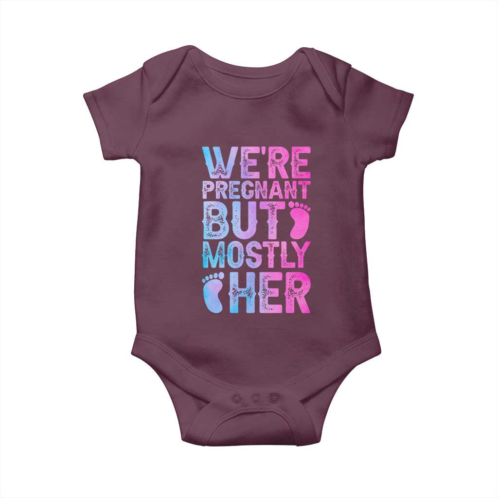 Funny First Time Parents Gift Baby Onesie We Are Pregnant But Mostly Her