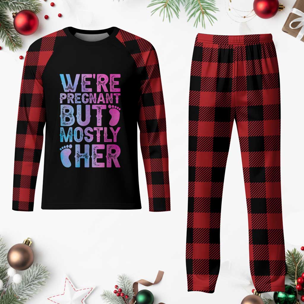 Funny First Time Parents Gift Plaid Pajama Set We Are Pregnant But Mostly Her