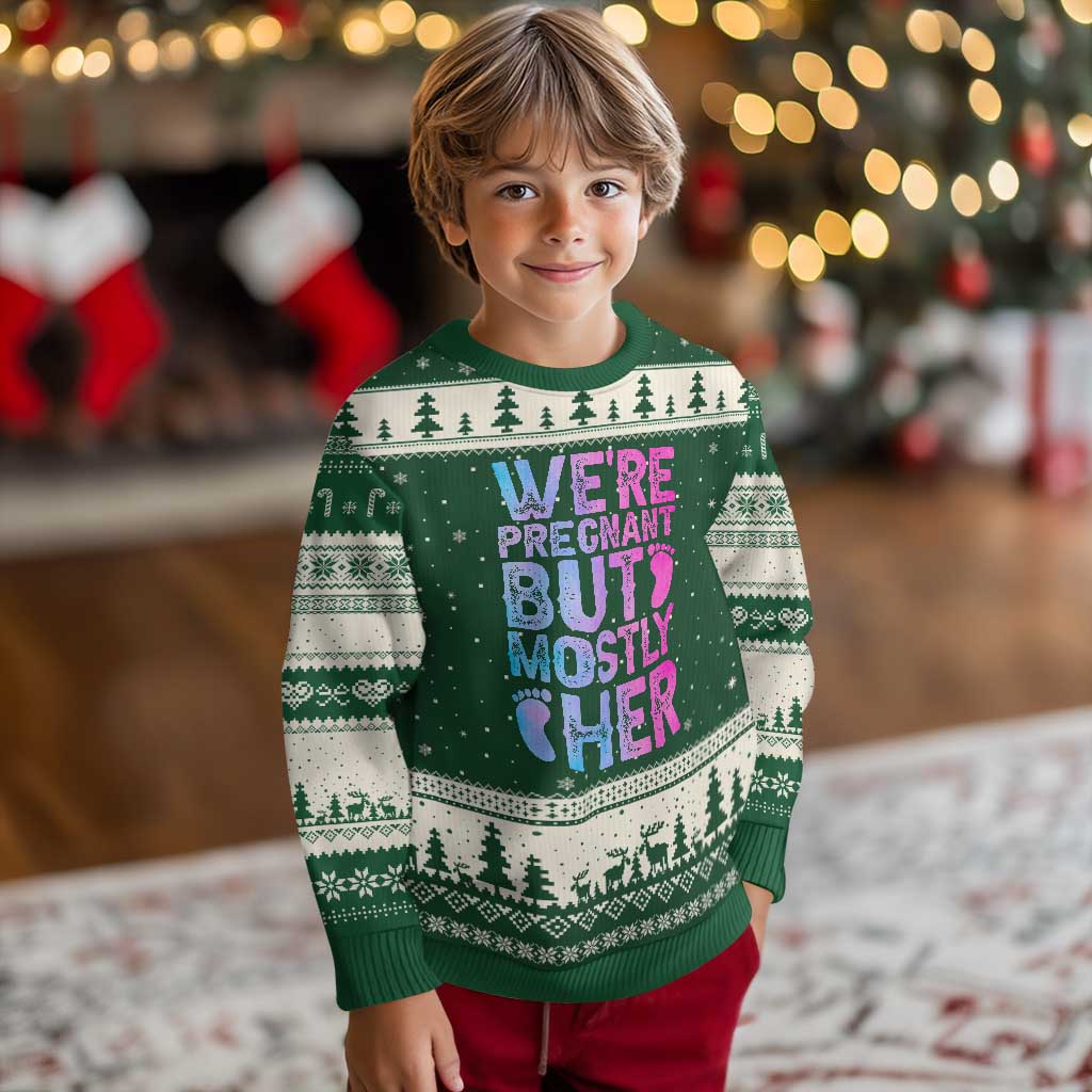 Funny First Time Parents Gift Ugly Christmas Sweater We Are Pregnant But Mostly Her